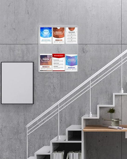 Eersida Acrylic Brochure Pamphlet Holder Brochure Display Stand Business Tri Fold Multi Slot Holder Rack Wall Mount Clear Pocket Space Saver for Flyer Literature Menu Advertise(6 Pockets)