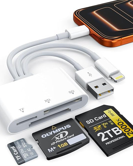 XD Card Reader, SD Memory Card Reader for iPhone, Lightning+USB A+USB C to SD/TF/XD Picture Card Reader 3 in 1 Digital Camera Adapter for iPhone 17/16/15/14/iPad/PC/Android Multi iPhone Reader
