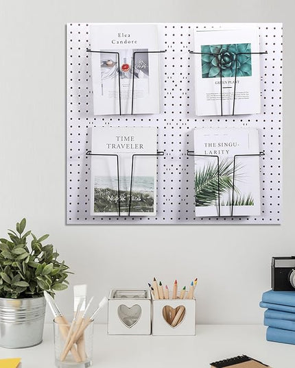 4 Pair Pegboard Display Shelves Expandable Width Metal Magazine Holder Hanging Wall File Organizer Pegboard Accessories Wall Decor for Pantry Exhibitions Trade Show Retail Store(Black)