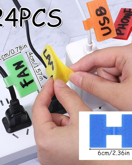 24Pcs Cable Lables, Multi Color Durable Cable Lables Large Size for Organizing Wires and Identification Write On Cord Label Tags for Electronics Self-Adhesive Nylon Label Waterproof Reusable