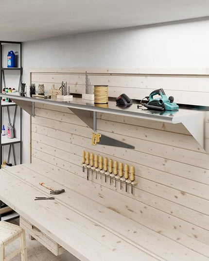 AmGood 96" Long X 18" Deep Stainless Steel Wall Shelf | NSF Certified | Appliance & Equipment Metal Shelving | Kitchen, Restaurant, Garage, Laundry, Utility Room