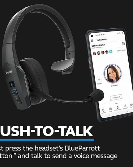 BlueParrott B450-XT Mono Bluetooth Wireless Headphones 96% Noise Canceling Over Head Trucker Headset with Mic, All Day Comfort Padded Headband, 300 ft. Wireless Range, 24 hrs. Talk Time, Black