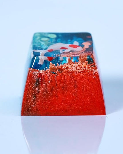 Kohaku Koi Artisan Keycap Teal and Red Ocean R1 SA Profile Custom Keycaps 1U ESC Handmade Gaming Resin Key Cap Cherry MX Switch Compatible Mechanical Keyboard Koi Lover Gift