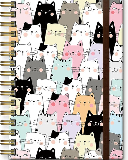 Cute Spiral Journal Notebook,A5 Hardcover Lined Journals for Women Girl 6 x 8.3 in,120 Pages Thick Paper,Cute College Ruled Writing Notebook for Gifts Office Work School (Cute Cat)
