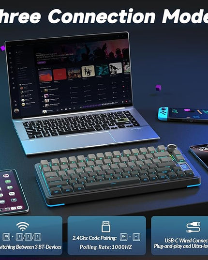 AULA S75 PRO Wireless Mechanical Keyboard with Screen&Knob, Tri-Mode Hot Swappable Gaming Keyboard 75%, Pre-lubed Switches, RGB Backlit, Side Printed PBT Keycaps, Creamy Sounding Computer Keyboards