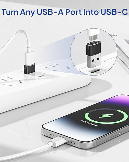 Elebase USB to USB C Adapter for iPhone 17 4Pack,USBC Female to A Male Car Charger Adapter,Type C Converter Apple 16 Pro Max 15 14 Plus,iWatch Watch 11 10 Se Ultra 3,iPad Air,Samsung Galaxy S25,Black