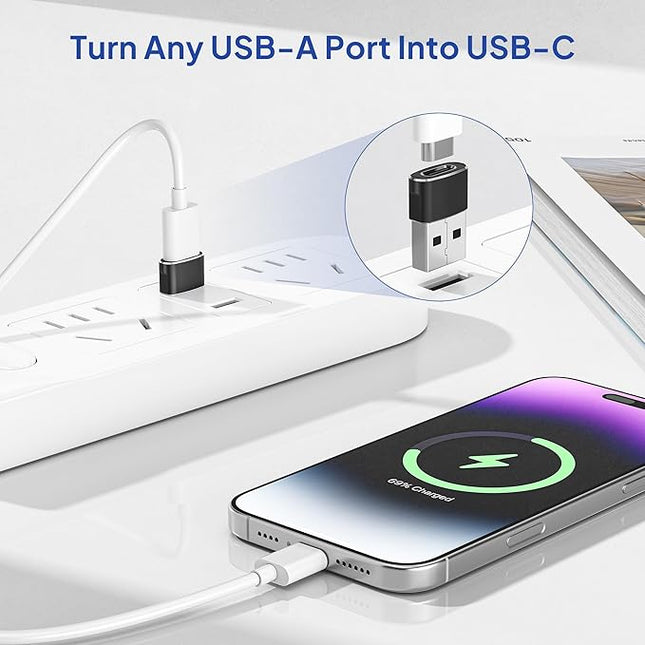 Elebase USB to USB C Adapter for iPhone 17 4Pack,USBC Female to A Male Car Charger Adapter,Type C Converter Apple 16 Pro Max 15 14 Plus,iWatch Watch 11 10 Se Ultra 3,iPad Air,Samsung Galaxy S25,Black