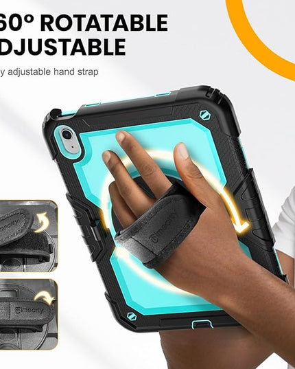timecity for iPad (A16) 11th/ 10th Generation Case 11''/ 10.9 Inch (2025/2022) - Heavy Duty Protective Cover with Screen Protector, Stand, Shoulder Strap & Pencil Holder | Kids-Friendly - Light Blue