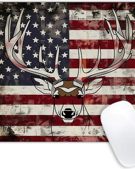 Square Mouse Pad Majestic Deer and National Flag 1,Gaming Mouse Pads for Desk,Soft Computer Waterproof Non-Slip Mouse Mat