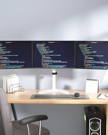 WALI Triple Monitor Stand, Free Standing Three LCD Monitor Fully Adjustable Desk Mount Fits 3 Screens up to 27 inch, 22 lbs Weight Capacity per Arm (MF003-W), White