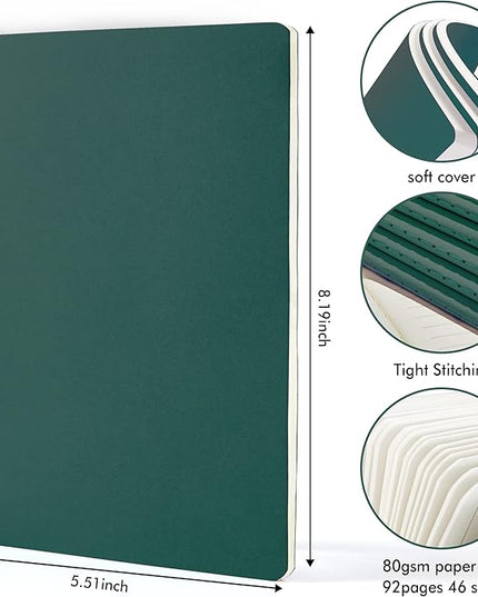36 Pack Soft Cover Journal Bulk, Feela Lined Blank Travel Journal for Women Men Writing, Notebooks College Ruled for Work, Note Taking Notebook School Business Supplies, 8.2” x 5.5”, A5, Dark Green