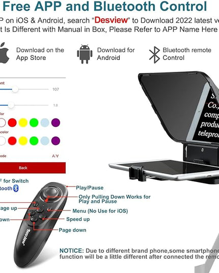 Desview T3 Portable Teleprompter for iPad Tablet iPhone up to 10 inch High Definition 70/30 Beam Splitter Glass with Remote Control for DSLR Camera Smartphone Video Recording (9 Lens Adapter Ring)