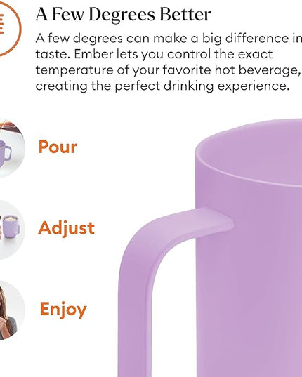 Ember Temperature Control 14oz Smart Mug 2, App-Controlled and Rechargeable Heated Coffee Cup Warmer with Intelligent LED Display, Lavender.