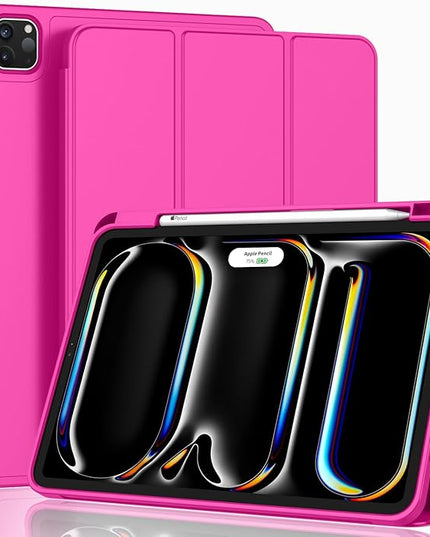 ZryXal iPad Pro 11 Inch Case (M5) 2025/ (M4) 2024 (Model: A2836/A2837/A3006), Trifold Stand Smart Cover with Pencil Holder and Soft TPU Back, Auto Wake/Sleep (Rose Red)