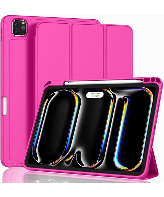 ZryXal iPad Pro 11 Inch Case (M5) 2025/ (M4) 2024 (Model: A2836/A2837/A3006), Trifold Stand Smart Cover with Pencil Holder and Soft TPU Back, Auto Wake/Sleep (Rose Red)