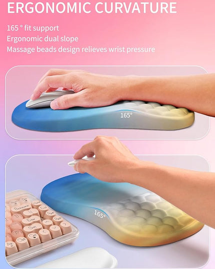 Hokafenle 2in1 Combination, Wave Keyboard Wrist Rest and Ergonomic Curvature Mouse Pad Wrist Support for Relieve Wrist Pain, Filled with Soft Cushion Memory Foam, Sunrise