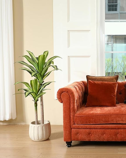 Ferrgoal Artificial Plants, 4 Ft Dracaena Tree Faux Plants Indoor Outdoor Decor Fake Tree with Woven Seagrass Basket Plants for Home Decor Office Living Room Porch Patio Perfect Housewarming Gift