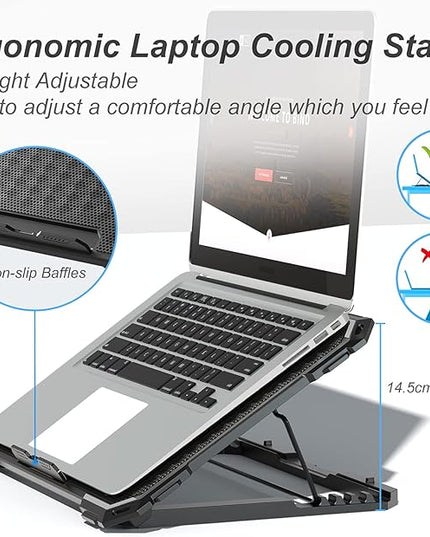 ICE COOREL Laptop Cooling Pad with 6 Cooling Fans, Cooling Pad for Laptop Fan 13-15.6 Inch, Laptop Cooler Stand with 6 Height Adjustable, Notebook Cooler Pad with Two USB Port