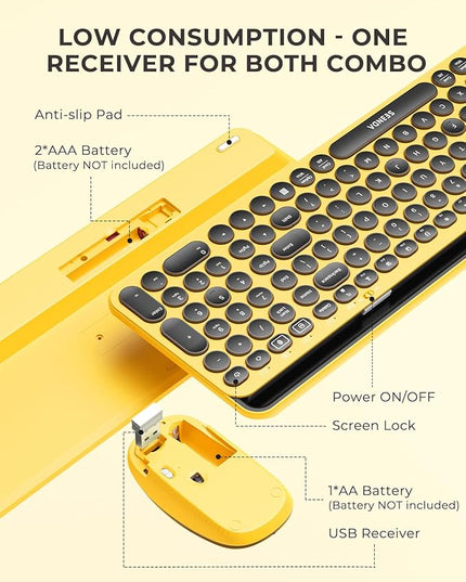 seenda Bluetooth Keyboard and Mouse for iPad, CTU-301 Wireless Multi-Device Connection Bluetooth+2.4G Keyboard Mouse Combo with Tablet Holder for iPad/MacBook/Windows, iOS/Andriod/Phone, Yellow