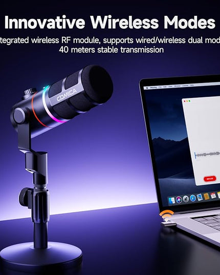 COMICA EJoy D10 Pro XLR/USB-C Gaming Microphone for Podcasting Recording,Wired/Wireless Dynamic Computer Mic for Desktop with RGB,Mute,Noise Reduction,Gain,for PC,PS4,PS5,Live Streaming,Youtube(Black)