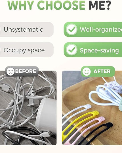 Data Cable Organizer, 2025 New Silicone Cable Ties Cable Management Organizer, 106mm Reusable Cord Organizers, Colorful Wire Organizers for Cords (10)