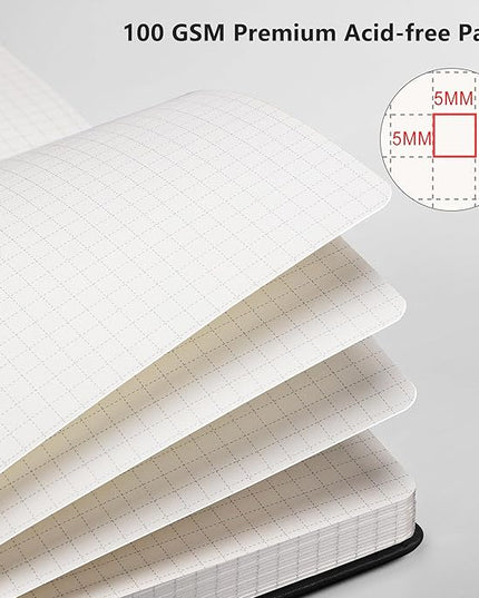 RETTACY Graph Grid Paper Notebook, 192 Pages, A5 Medium Size (5.7'' x 8.3''), 5 Squares per Inch, Leather Hardcover, 100 GSM Thick Paper, for School, Students, Math, Engineering (Rose Gold)