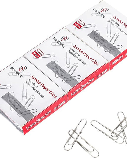 PAPERPAL Paperclips for Office School & Personal Use, Jumbo Nonskid Paper Clip (2"), 300 Large Paper Clips (3 Boxes of 100 Each), Silver