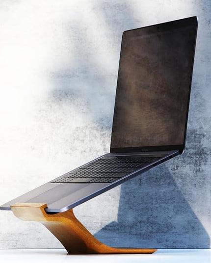 XDK Wood Laptop Stand for Desk, Ergonomic Height Riser for Notebook Computer up to 15 Inches, Wooden Holder for MacBook/Aluminum Laptops