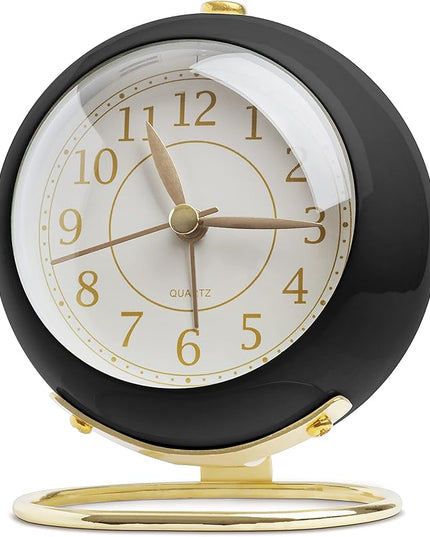 SHISEDECO Small Tableclocks Classic Non-Ticking Tabletop Alarm Clock with Backlight, Battery Operated Astronaut Deskclock with HD Glass for Living Room Bedroom Bedside Indoor Decor (Black Gold)
