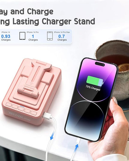 TechGlow Gifts for Men Women Foldable Cellphone Stand with Charging Function Birthday Gift Idea for Mom Dad Cool Gadget Tech Gifts-Pink