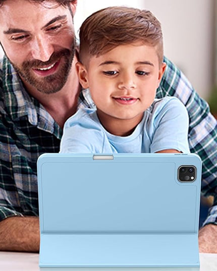 ZryXal iPad Pro 11 Inch Case (M5) 2025/ (M4) 2024 (Model: A2836/A2837/A3006), Trifold Stand Smart Cover with Pencil Holder and Soft TPU Back, Auto Wake/Sleep (New Azure Blue)