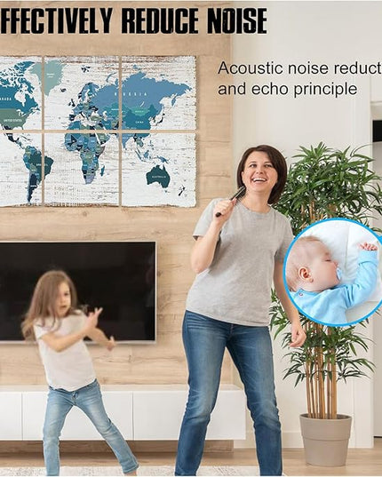 YPY Acoustic Panels Art Soundproof Panels: Vintage World Map Print Acoustic Panels Decorative Sound Absorbing Panels for Office Recording Studio Room,36"x24",Set of 6