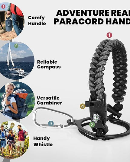 One Gallon Water Bottle Insulated, Triple Walled Vacuum Stainless Steel (Cold for 48 Hrs), Leak Proof & Non-BPA, Large Water Flask Jug with Paracord Handle & Straw Spout Lids