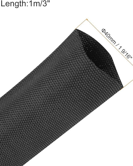 MECCANIXITY Braided Cable Sleeves Heat Shrinkable Fabric Sleeving, 1 9/16" 3ft Black 2:1 Ratio Heat Shrinkable Cord Protector for Harness Cable, Network Cable Protection, Cable Management