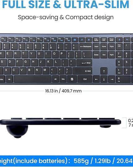 Wireless Keyboard-2.4G Ultra Slim Quiet Full Size USB PC Computer Keyboard,19 Multimedia Keys,Number Pad,Plug&Play,Lag-Free Ergo,Long Battery life for Desktop,Laptop,Smart TV,MAC,Windows,QWERTY