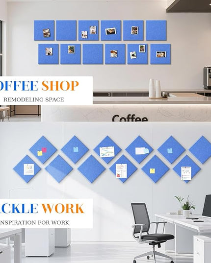DOLLAR BOSS Large Cork Board for Wall 48" x 36" x 0.5" Bulletin Board 12 Packs Corkboard Tiles Self Adhesive Felt Wall Tiles for Office Home School, Blue