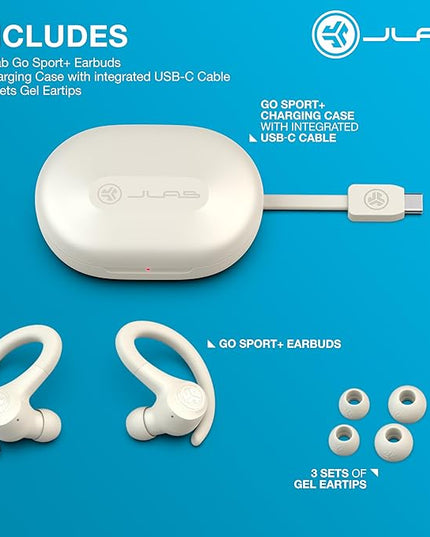JLab Go Sport+ Wireless Workout Earbuds Featuring C3 Clear Calling, Secure Earhook Sport Design, 35+ Hour Bluetooth Playtime, and 3 EQ Sound Settings (Sand)