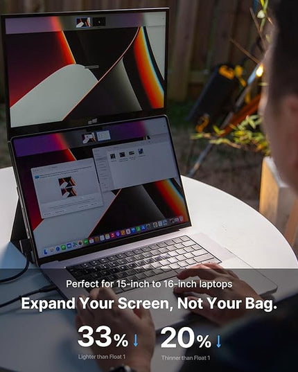 New Mobile Pixels Duex Float 2.0 Pro 2.5 K Portable Monitor, 16" Laptop Screen Extender (Built-in Kickstand), USB C/HDMI Stacked Monitor Extender with Dual Speakers, Windows, MacOS, Switch, Android