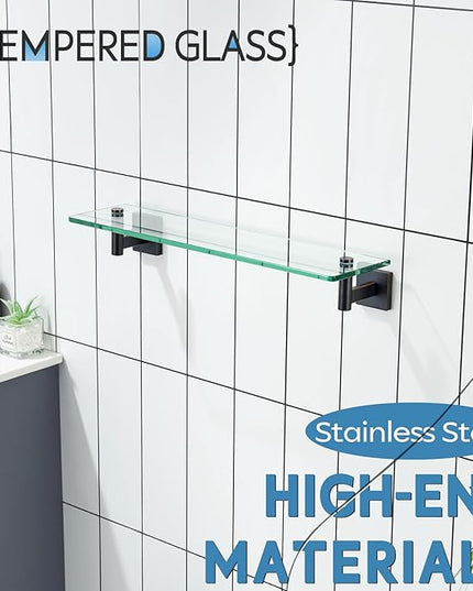 KOKOSIRI Wall Shelves Bathroom Hardware Glass Floating Shelf 20-Inch for Bedroom, Living Room, Kitchen, Hanging Rack Oil Rubbed Bronze B1105ORB-L20
