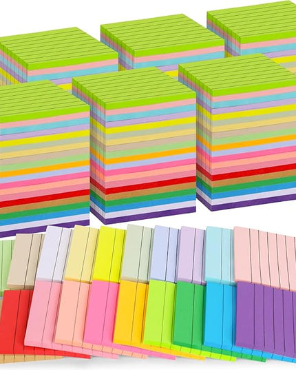 100 Pack Lined Sticky Notes Bulk 3 x 3 In Self-Stick Note Pads Colorful Posted Note in 20 Colors Adhesive Paper Memo 50Sheets/Pad Easy to Post for Office Home School Meetings Notebook Wall Door Window