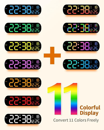 14" Large Digital Wall Mount Clock, Count Down Timer, Alarm, Big LED, 11 RGB Color, Temperature for Living Room Classroom Desk, Xmas, Birthday Gift for Senior Mom Dad (Oval)