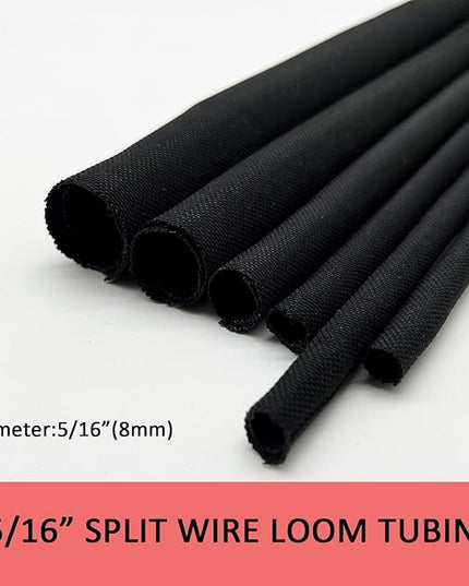 Braided Split Wire Loom Black Wire Cover Protective Harness Tubing Cable Management Self Wrap Cord Sleeve Mesh Woven 5/16"-35ft
