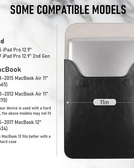 Allinside 11-12 inch Laptop Sleeve Case Compatible with MacBook Air 11 2010-2015/MacBook 12 2015-2017, Waterproof PU Leather Laptop Sleeve Bag Protective Vertical Case Cover, Black