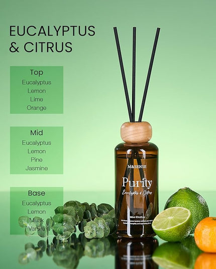 M&SENSE Eucalyptus Citrus Reed Diffuser: 6.3 fl oz Non-Toxic Aroma Set with Sticks, Light & Subtle Fragrance, Long-Lasting Natural Essential Oil Gifts for Bedroom, Shelf Decor & Small Spaces