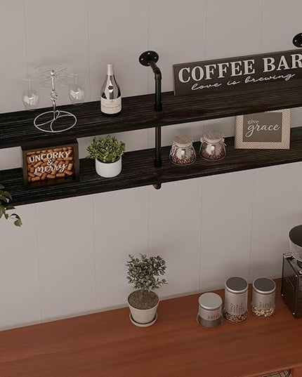 Industrial Pipe Shelf Shelving Bookcase, Wall Mounted Rustic Bookshelf, Floating Bookshelves for Wall,Retro Wood Metal Pipe Industrial Shelves for Living Room