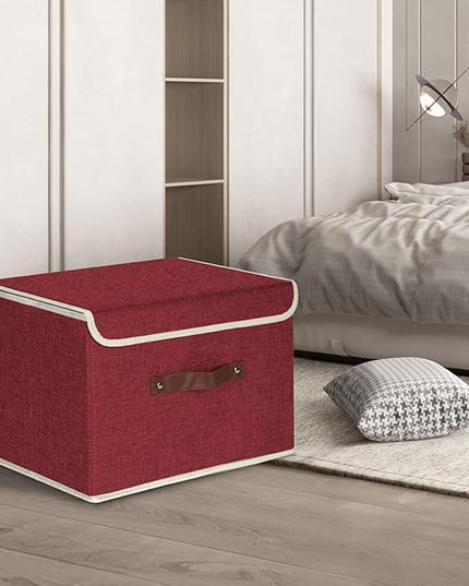 TYEERS Foldable Storage Boxes with Lids 5 Pack Fabric Storage Bins with Lids, Closet Organizers for Clothes Storage, Room Organization, Office Storage, Toys - Red Wine