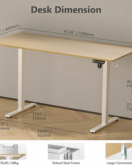 48 x 24 inch Electric Standing Desk Adjustable Height with 4 Wheels, 4 Memory Height Settings, 2 Headphone Hook, Home Office Desk, Splice Board Oak