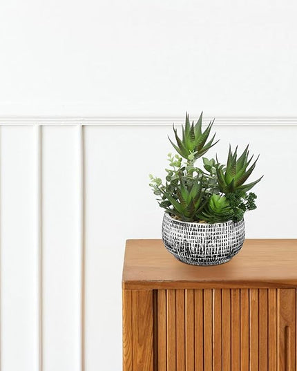 11” Large Succulents Aloe Plants Artificial in Ceramic Pots Potted Faux Succulent Eucalyptus Arrangement with Black Bowl Pots Fake Desk Succulents Plants for Home Bathroom Shelf Table Indoor Decor