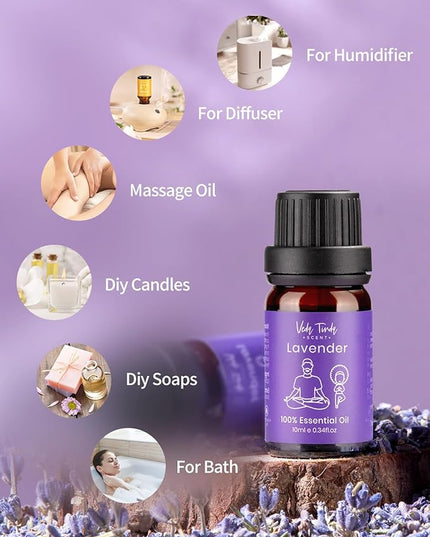VTS Essential Oils Set (6 x 10ml) - Lavender, Peppermint, Eucalyptus, Tea Tree, Geranium, Rosemary, Aromatherapy Oils Gift Set for Home Diffusers, Skin & Hair Care, Soap & Candle Making, Humidifiers