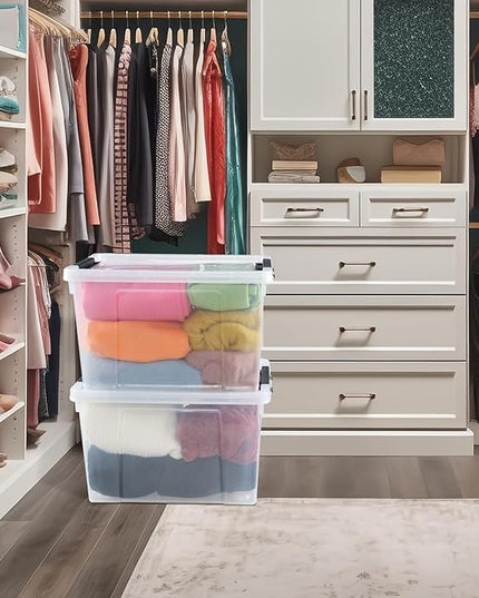 4-Pack 32 L Wheeled Clear Plastic Storage Latch Box, Large Clear Storage Bin with Lid